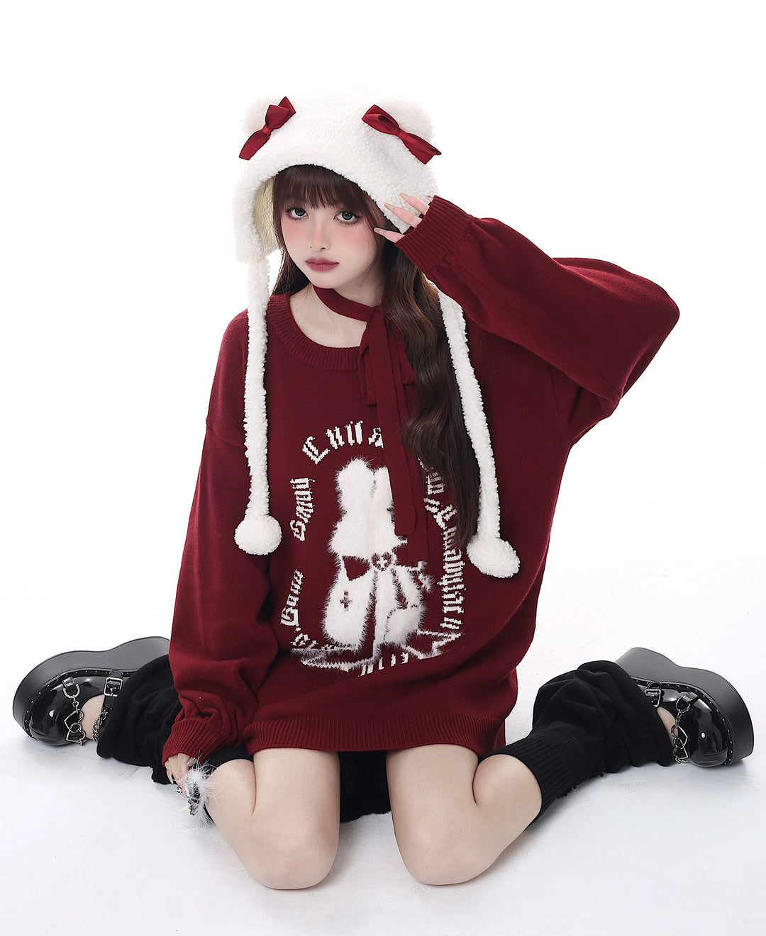 Jirai Kei Sweater Christmas Pullover Lantern Sleeve Sweater 39552:632982