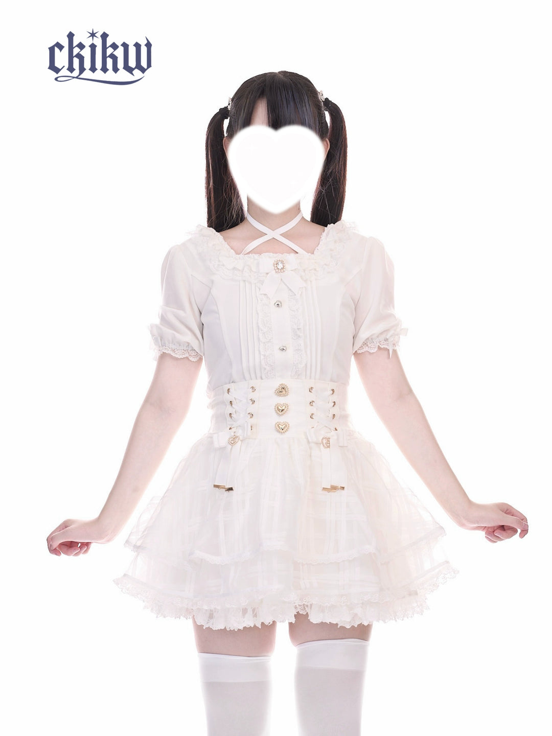 High-Waist Ryousangata Skirt, Tiered Ruffles (L M S) 43612:780890