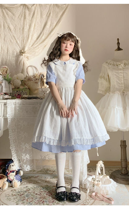 Lolita Dress White Apron Dress Cotton Suspender Skirt 36554:518654