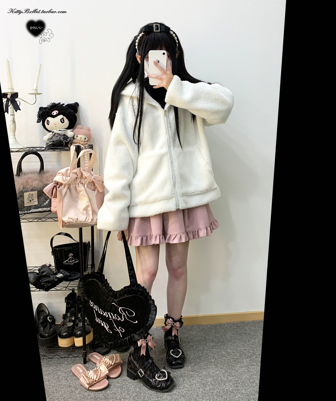 Jirai Kei Coat Zipper Bunny Ears Lamb Fleece Coat 31862:371926