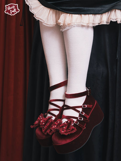 Lolita Shoes Velvet Platform Shoes Lace-up Mary Jane Shoes 37022:544022