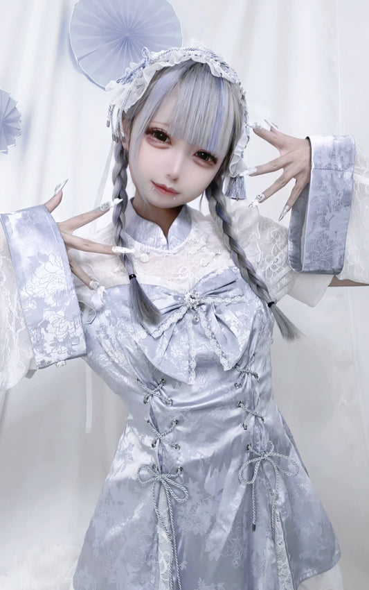 Jirai Kei Dress Set Chinese Style Lace Suit Short Sleeve Dress 35598:500476
