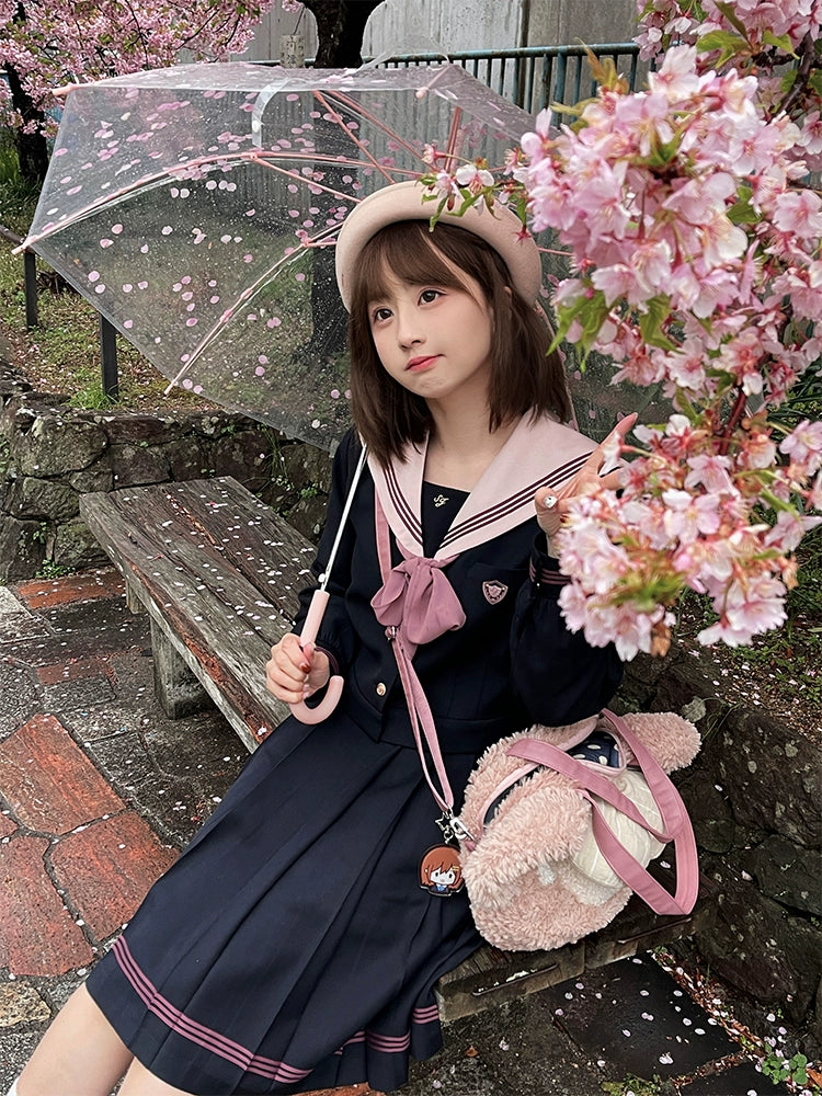 Navy and Pink JK Uniform Top + Pleated Skirt 43790:785215