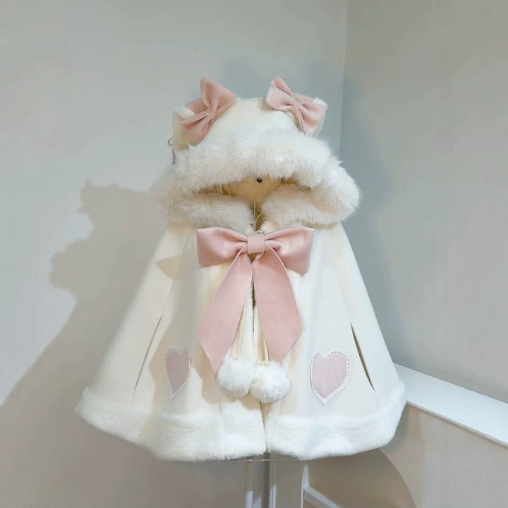 Sweet Lolita Coat Kawaii Ribbon Bunny Ear Cape For Winter 40290:678304