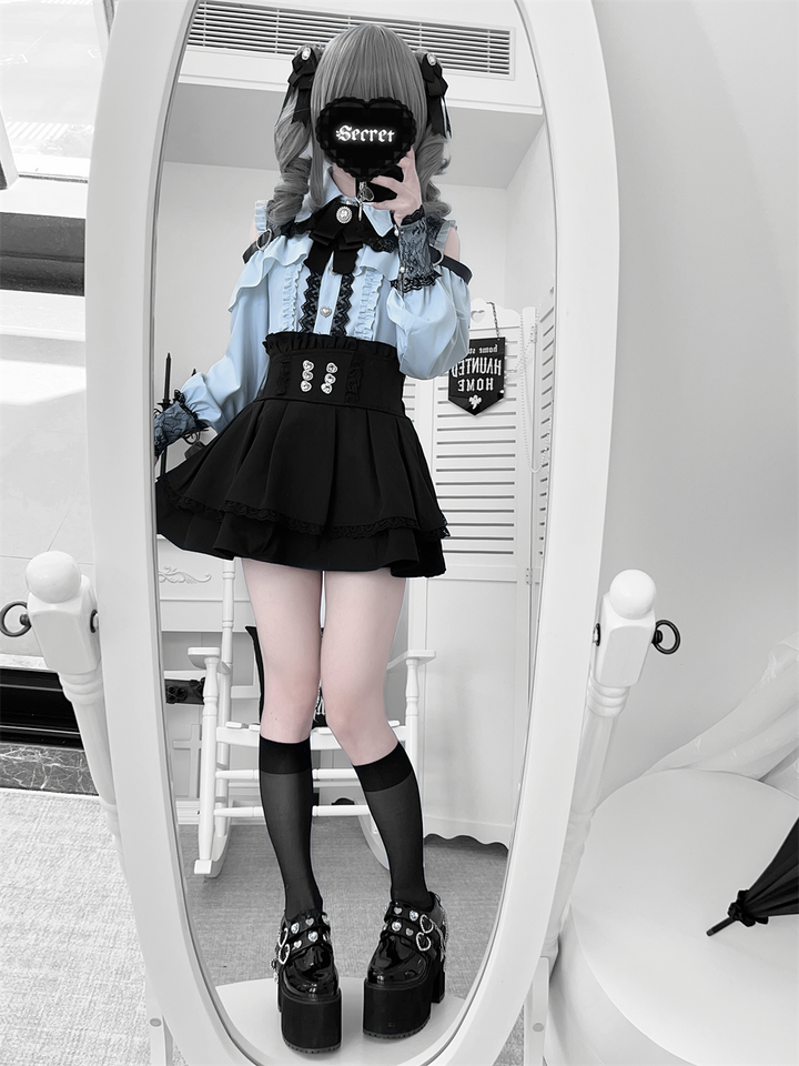 Lace-trimmed Jirai Kei Blouse, Multiple Colors 43878:788273