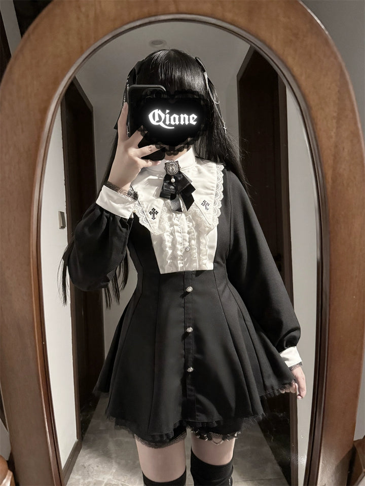 Jirai Kei Dress Set, Pointed Collar With Cross Accents 44145:797315