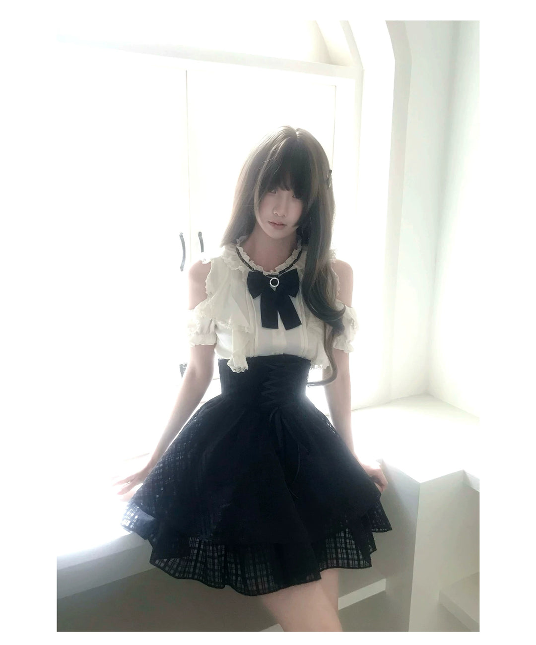Seiso Kei Open Shoulder Blouse, High Waist Skirt (L M S) 45344:849378