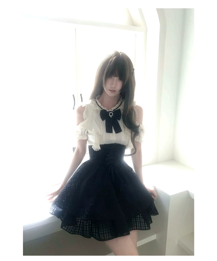 Seiso Kei Open Shoulder Blouse, High Waist Skirt (L M S) 45344:849378