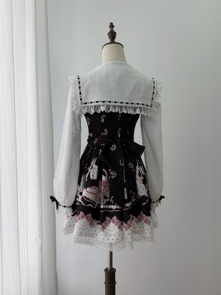 Sweet Lolita Sailor Collar OP Dress, Strawberry & Bunny Print 45872:872419