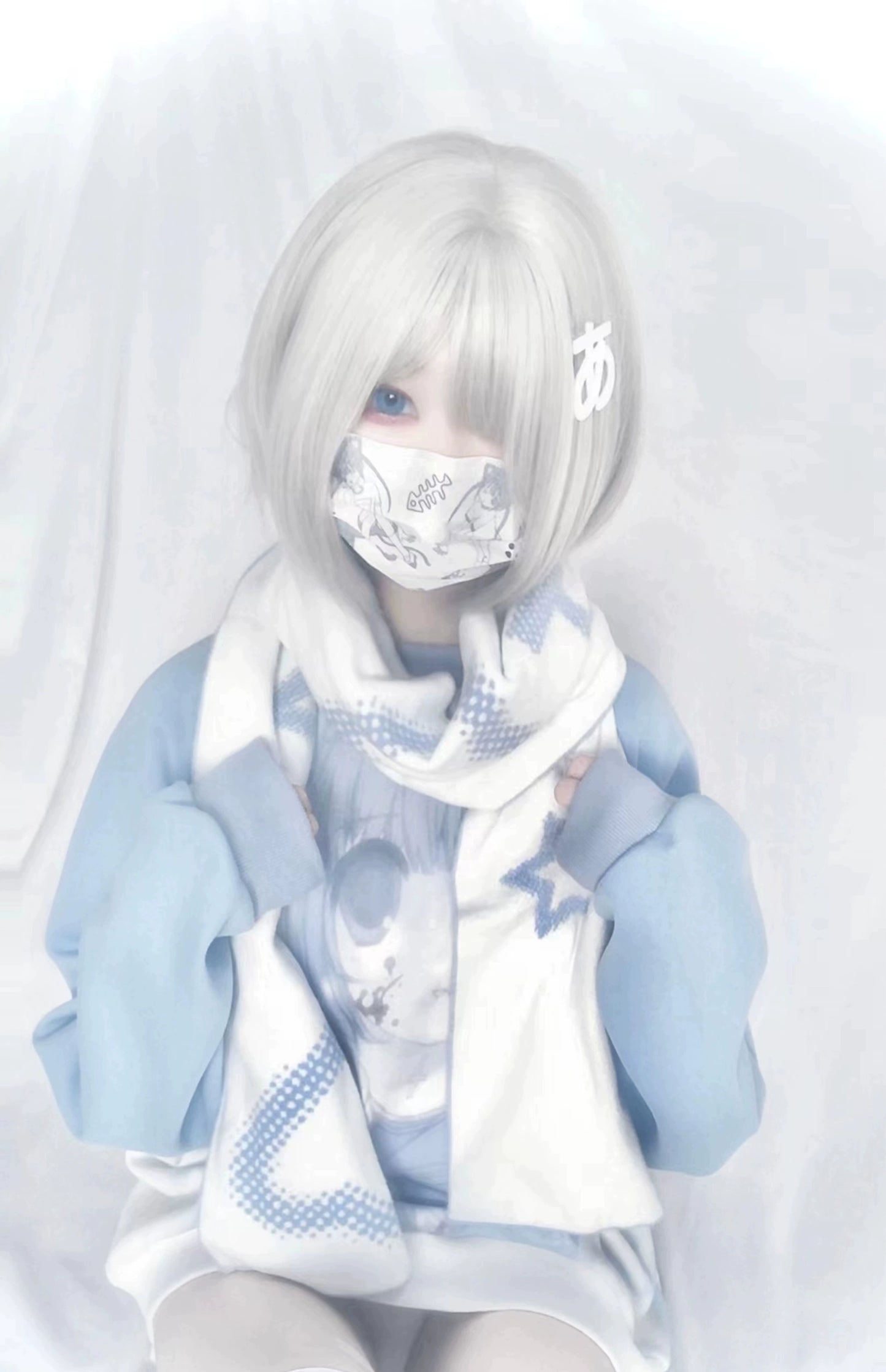 Jirai Kei Blue Sweatshirt Anime Girl Printed Sweatshirt 33326:430946