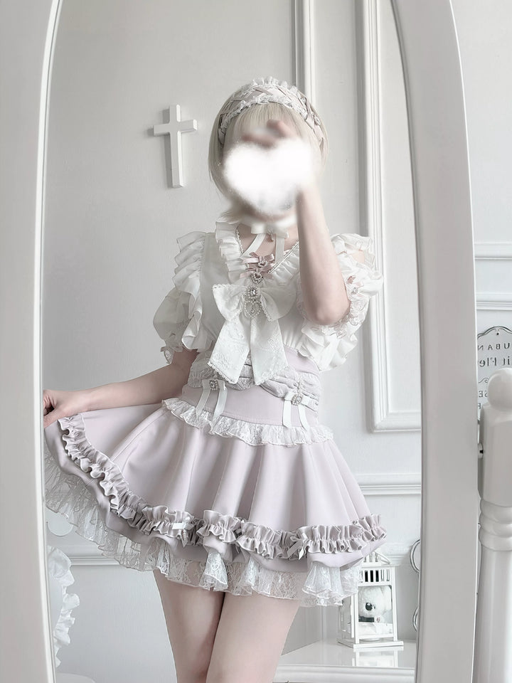 Fluffy Jirai Kei Bubble Skirt, Detachable Waist Bows 45936:870223