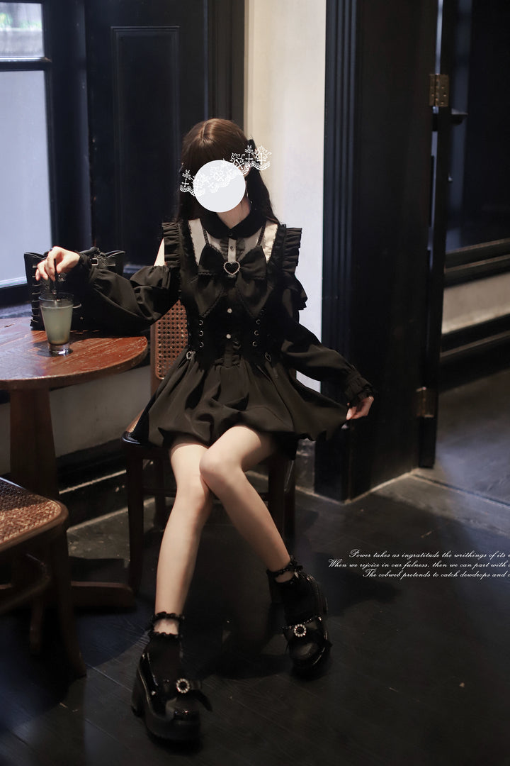 Jirai Kei Open-Shoulder Dress, Lace-Up Waist 44040:793870