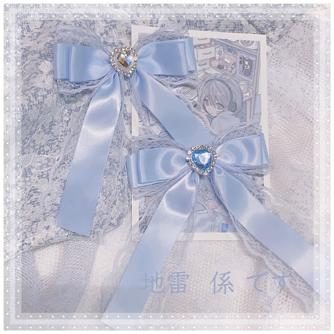 Jirai Kei Headwear Ryousangata Blue Bow Hair Accessories Set 29326:352738 29326:352738