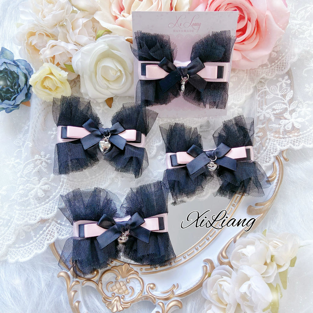 Jirai Kei Hair Clip Pink And Black Bowknot Headdress 39106:634194