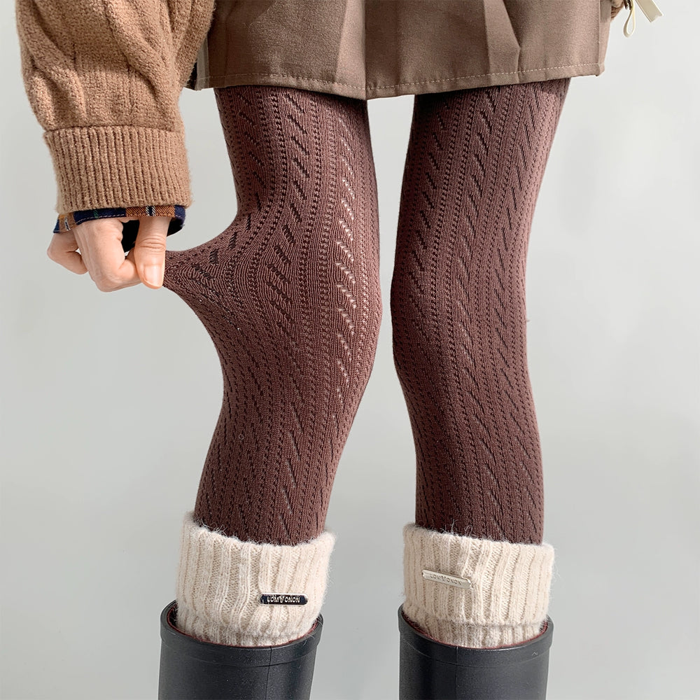 Japanese Style Daily Pantyhose, Hollowed Vertical Stripes (Coffee) 44075:795659