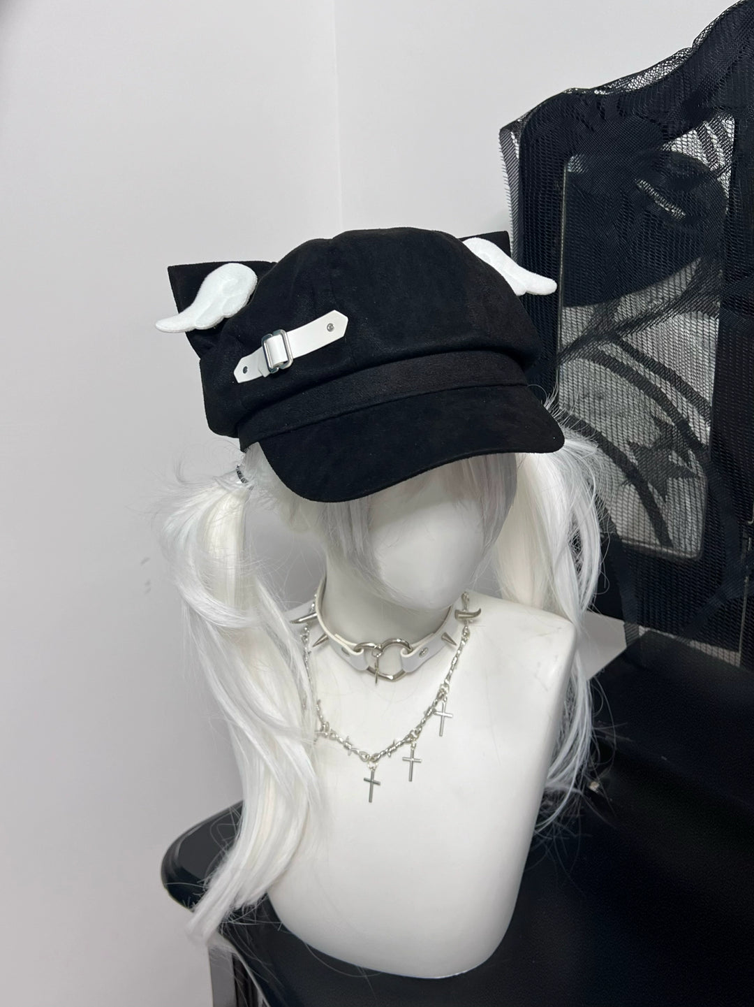 Jirai Kei Hat Blue Black Detachable Wings Cat Ear Beret – Honey Jirai Kei Hat Blue Black Detachable Wings Cat Ear Beret – Honey