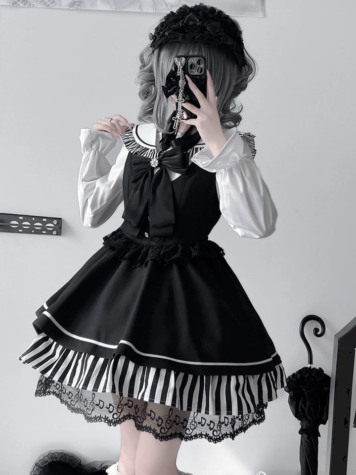 Jirai Kei Dress Set Sailor Collar Shirt And Black Vest Dress 41300:690660