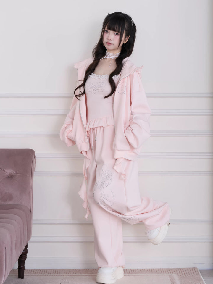 Sporty Hoodie Jacket 4-Piece Set, Hot-Fix Rhinestone 45857:865888
