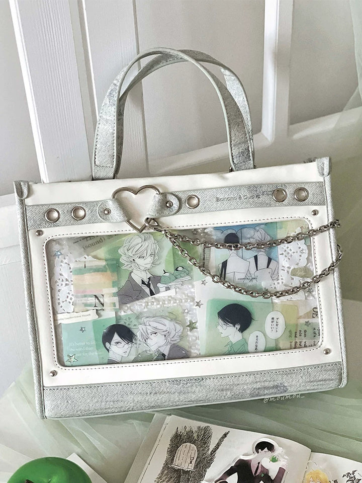 Japanese-Style Boxy Shape Ita Bag, Detachable Chain 45417:847831