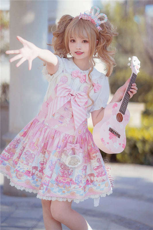 Fairy Kei Pink/ Blue Purple Yellow Coffee Lolita Dress 31732:365886