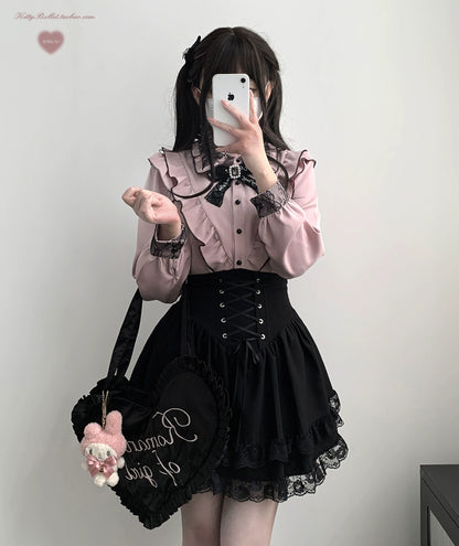 Jirai Kei Skirt High Waist Skirt Lace Up Skirt 36776:540210