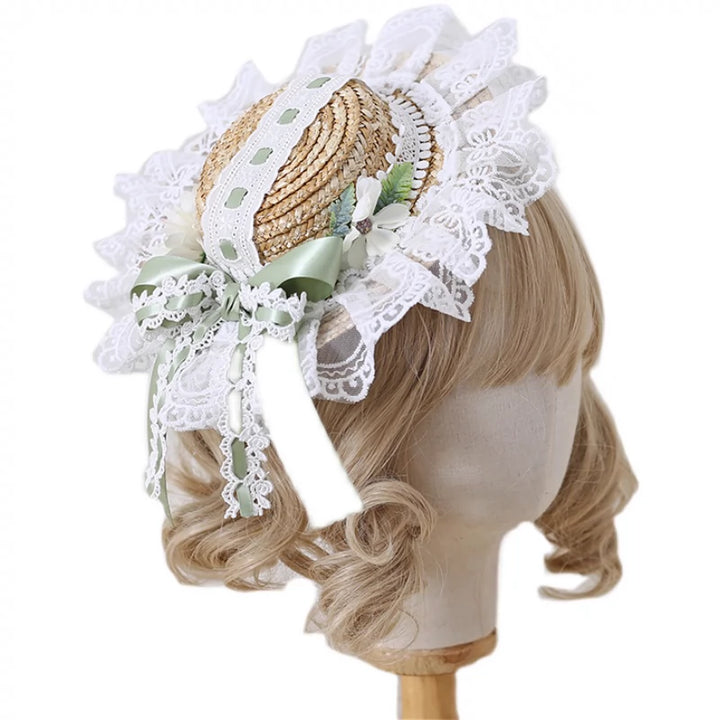 Mori Kei Straw Hat Lolita Strawhat Handmade Elegant Strawhat 36432:521814 36432:521814