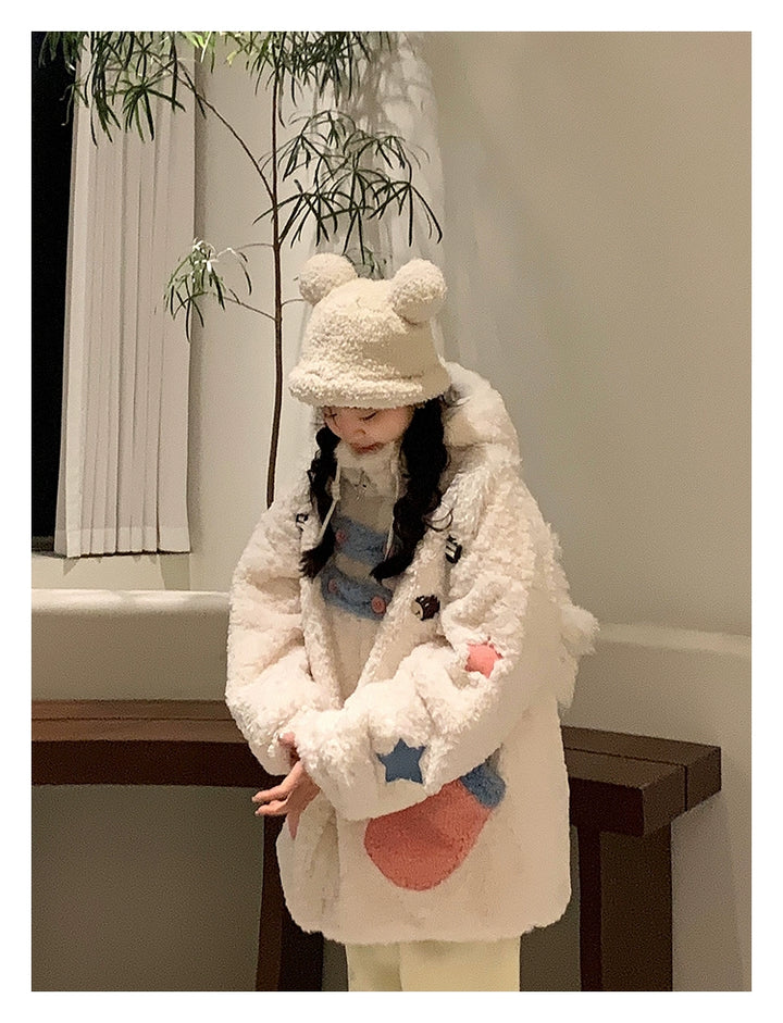 Kawaii Winter Coat Thickened Print Reversible Hooded Coat 39796:640902