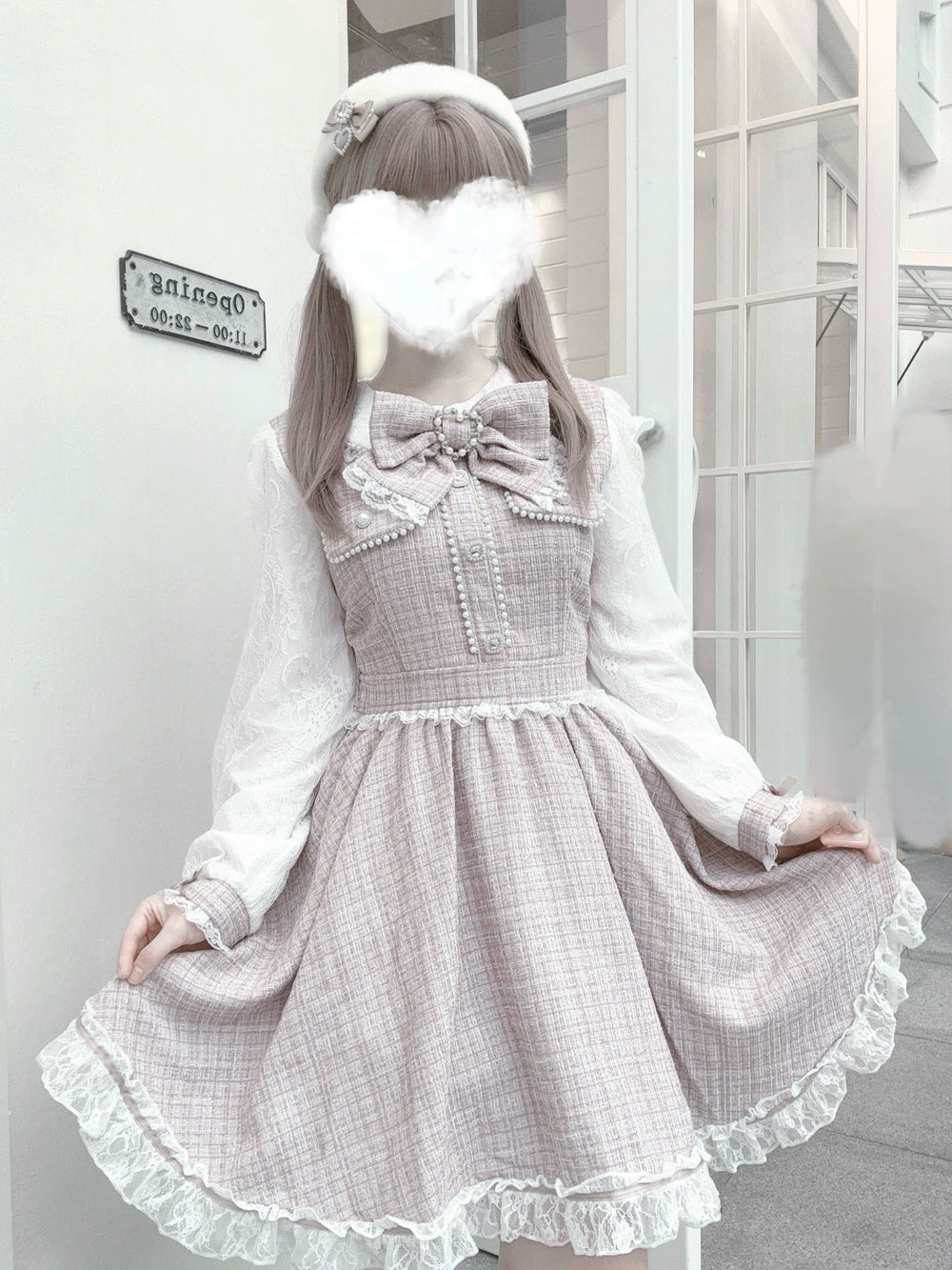 Ryousangata One-Piece Dress, Lace and Tweed (L M S XS) 44015:792807