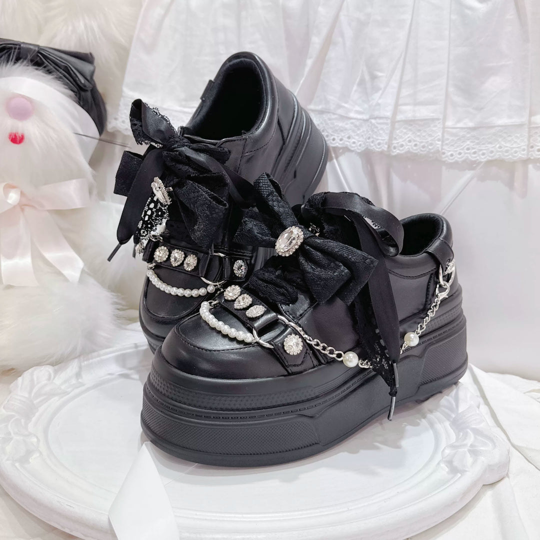 Jirai Kei Platform Shoes, Rhinestone & Pearl Chain (35 36 37 38 39 40) 45866:868240