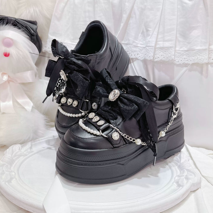 Jirai Kei Platform Shoes, Rhinestone & Pearl Chain (35 36 37 38 39 40) 45866:868240