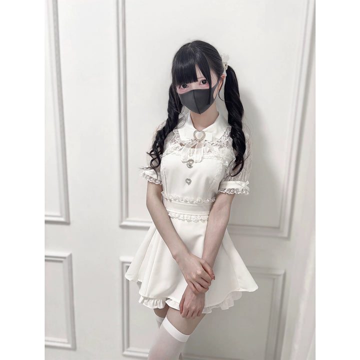 Jirai Kei Lace Shawl Dress Set, Rhinestone Details (White / L M) 43567:779734
