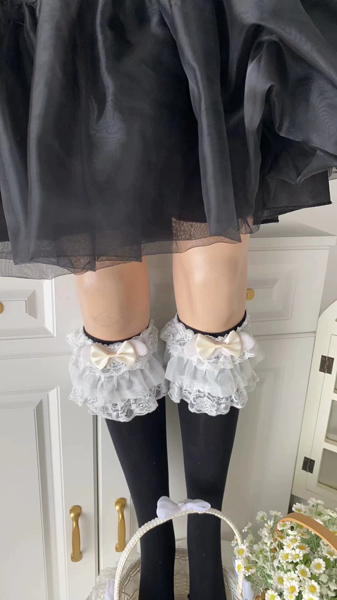 Lolita Sock Leg Covers Calf Socks With Bows (F) 36534:536110