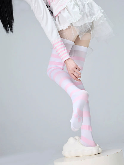 Jirai Kei Stockings Thigh-High Socks Striped Knee Socks 36540:541294
