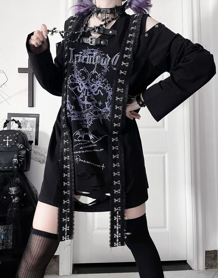 Subculture Long-Sleeved T-shirt, Belted Neck 44563:816459