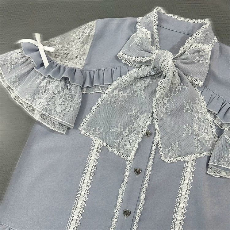 Jirai Kei Blouse Lace Open Shoulder Shirt Short Sleeve 37852:573350