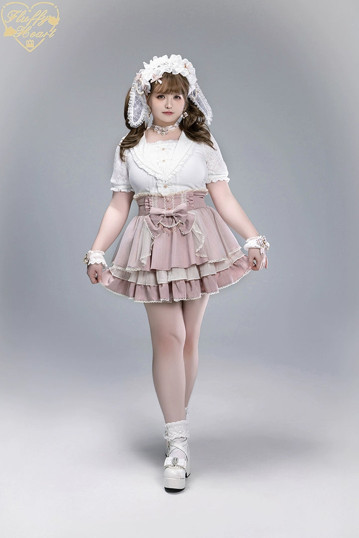 Striped High Waist Jirai Kei Skirt, Detachable Bow 43679:785990