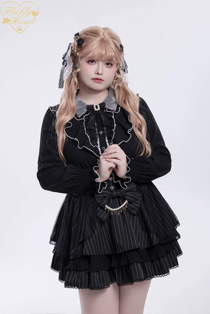 Jirai Kei Long-Sleeved Shirt, Ruffled Collar 45128:835572