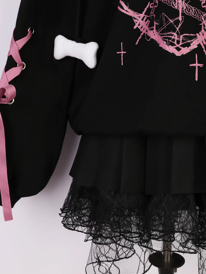 Jirai Kei Outfit Set Gothic Sailor Collar Sweatshirt Set 35762:517418 35762:517418