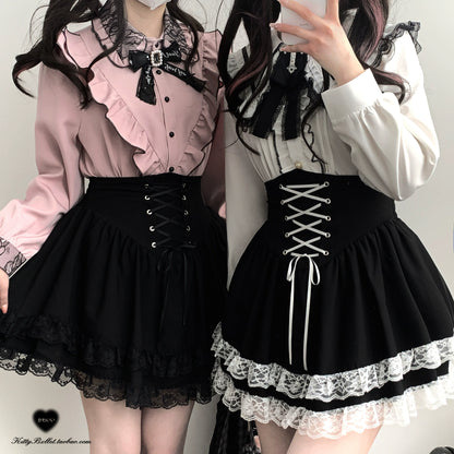 Jirai Kei Skirt High Waist Skirt Lace Up Skirt 36776:540176