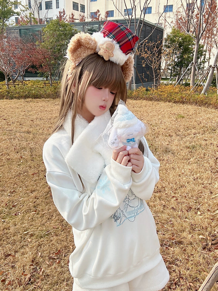 Tenshi Kaiwai Sweatshirt Fleece White Hoodie Plush Scarf 41570:704018