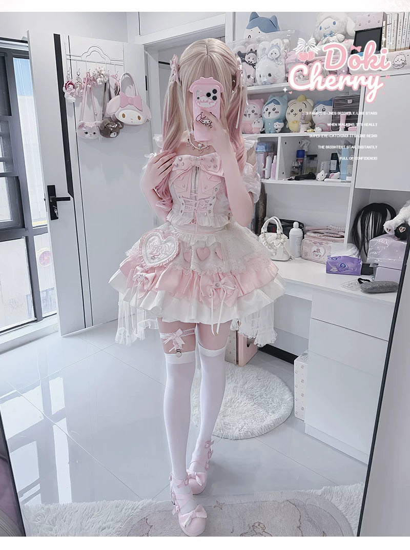 Chika Idol Outfit, Pink Heart-Decorated Top & Skirt 44770:827381