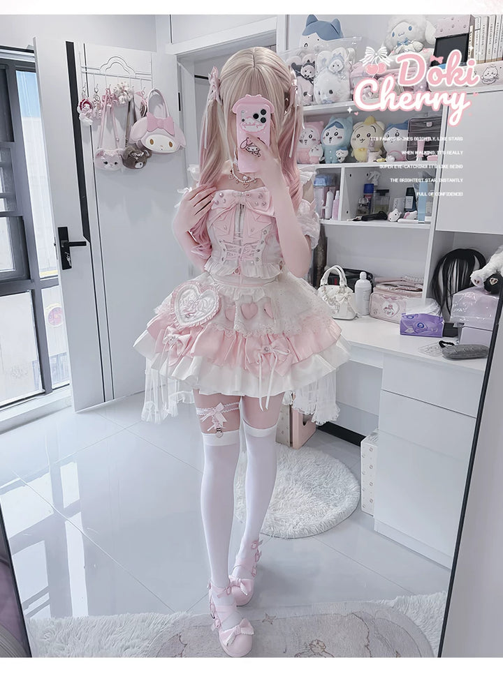 Chika Idol Outfit, Pink Heart-Decorated Top & Skirt 44770:827381
