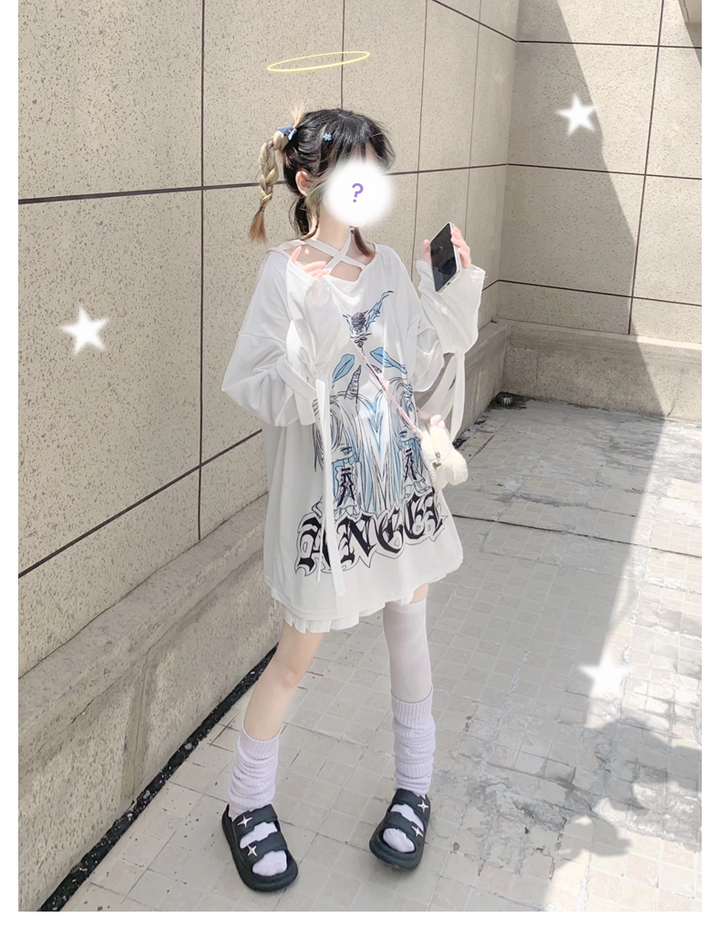 Subculture Long-Sleeved T-Shirt, Halter Neck With Strap 44775:826462