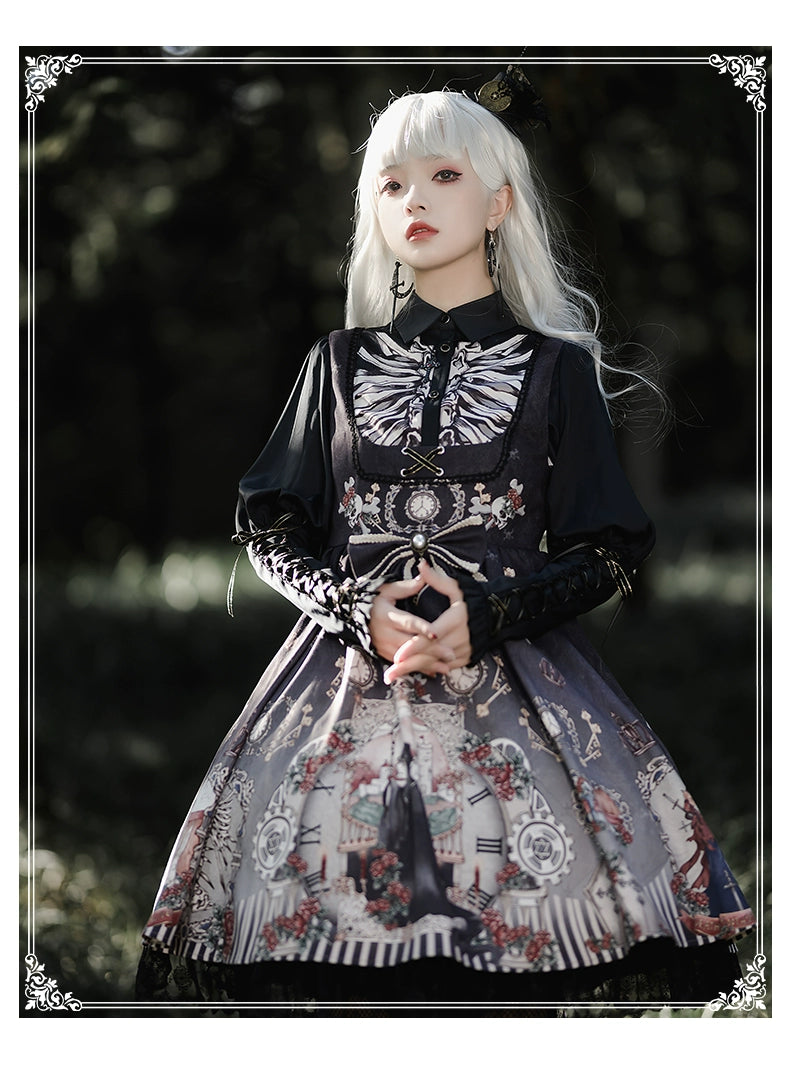 Gothic Lolita Dress Set Black White Lolita Blouse Dress Set 35536:495654