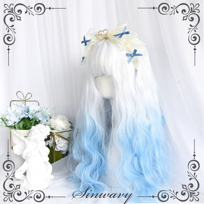 Lolita Wig White-Blue Gradient Cute Long Curly Wig 39356:641020