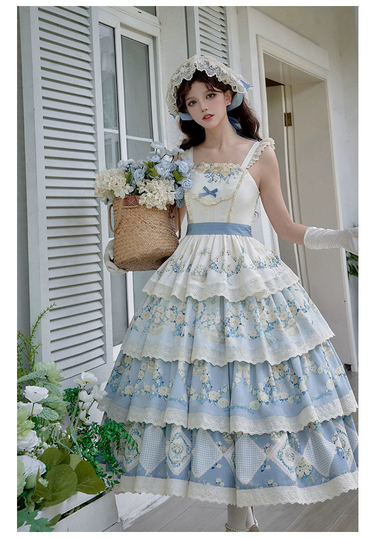 Classic Lolita Dress Twins JSK Cottagecore Embroidery Dress Tiered 39470:641118