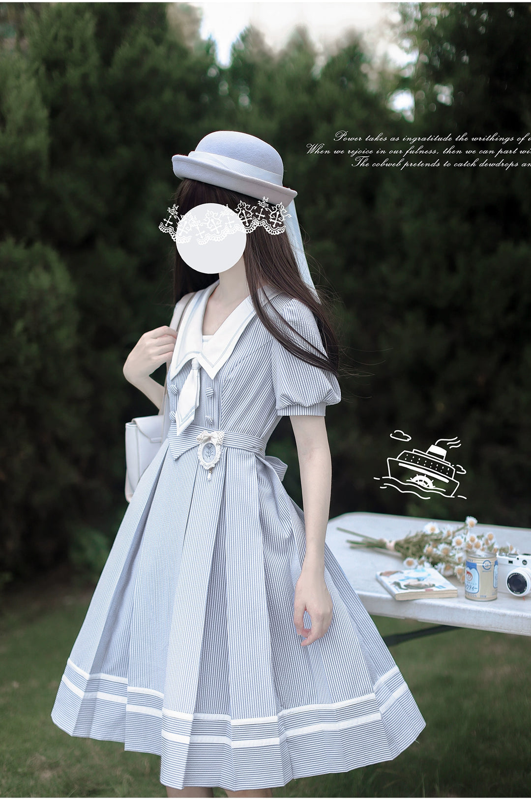 Summer JK Uniform Striped Dress, Sailor Collar 43627:781357