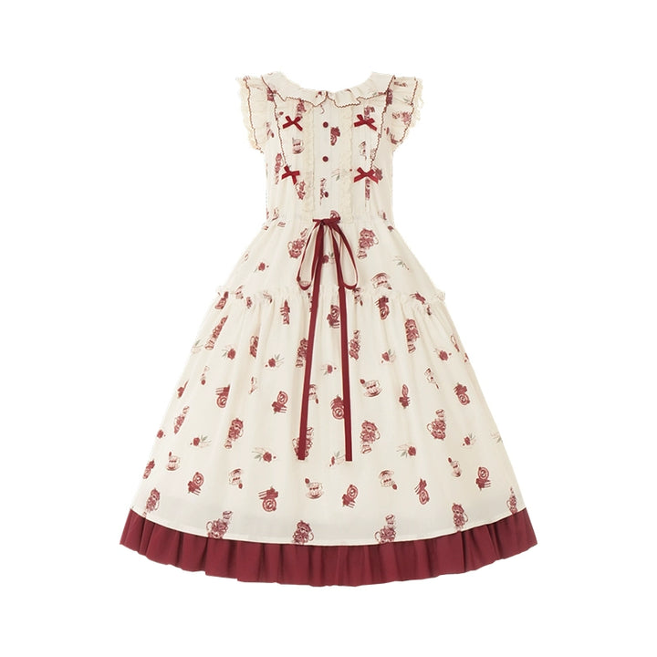 Classic Lolita Dress With Short Sleeve And Floral Tea Pot Print Multicolor (L M S) 37134:552474