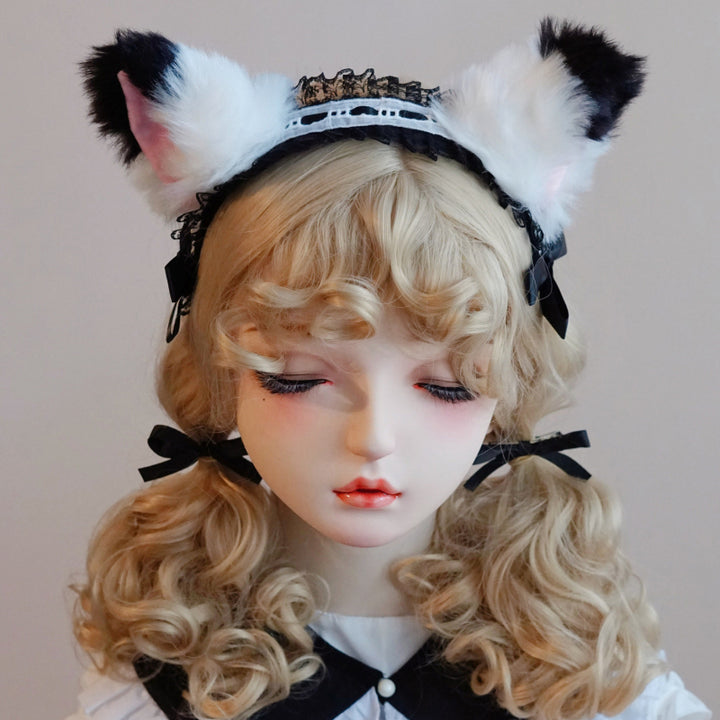 Lolita Headwear Handmade Cat Ears Hairband Black White Bow (18) 28946:332832 (18) 28946:332832