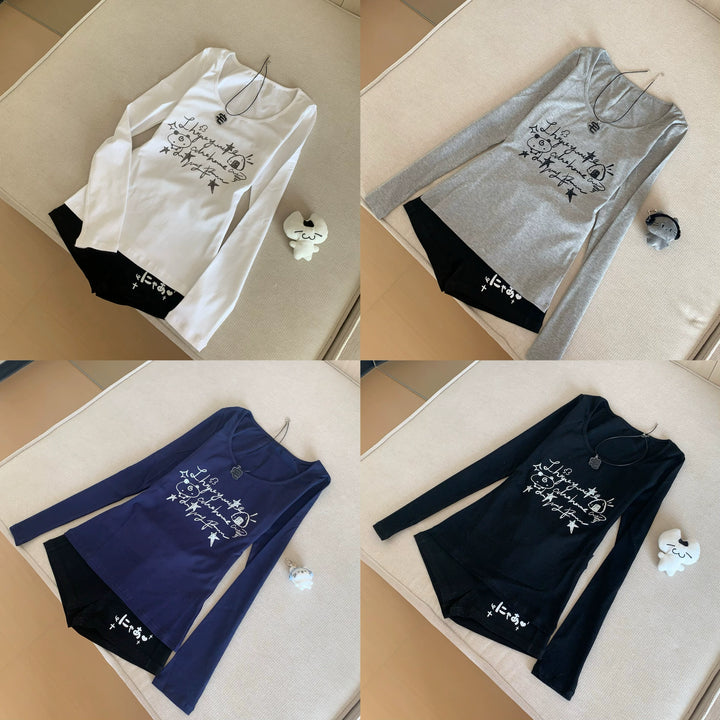 Long-Sleeved Gyaru Style Shirt with Otaku Graphic Print 42901:757229